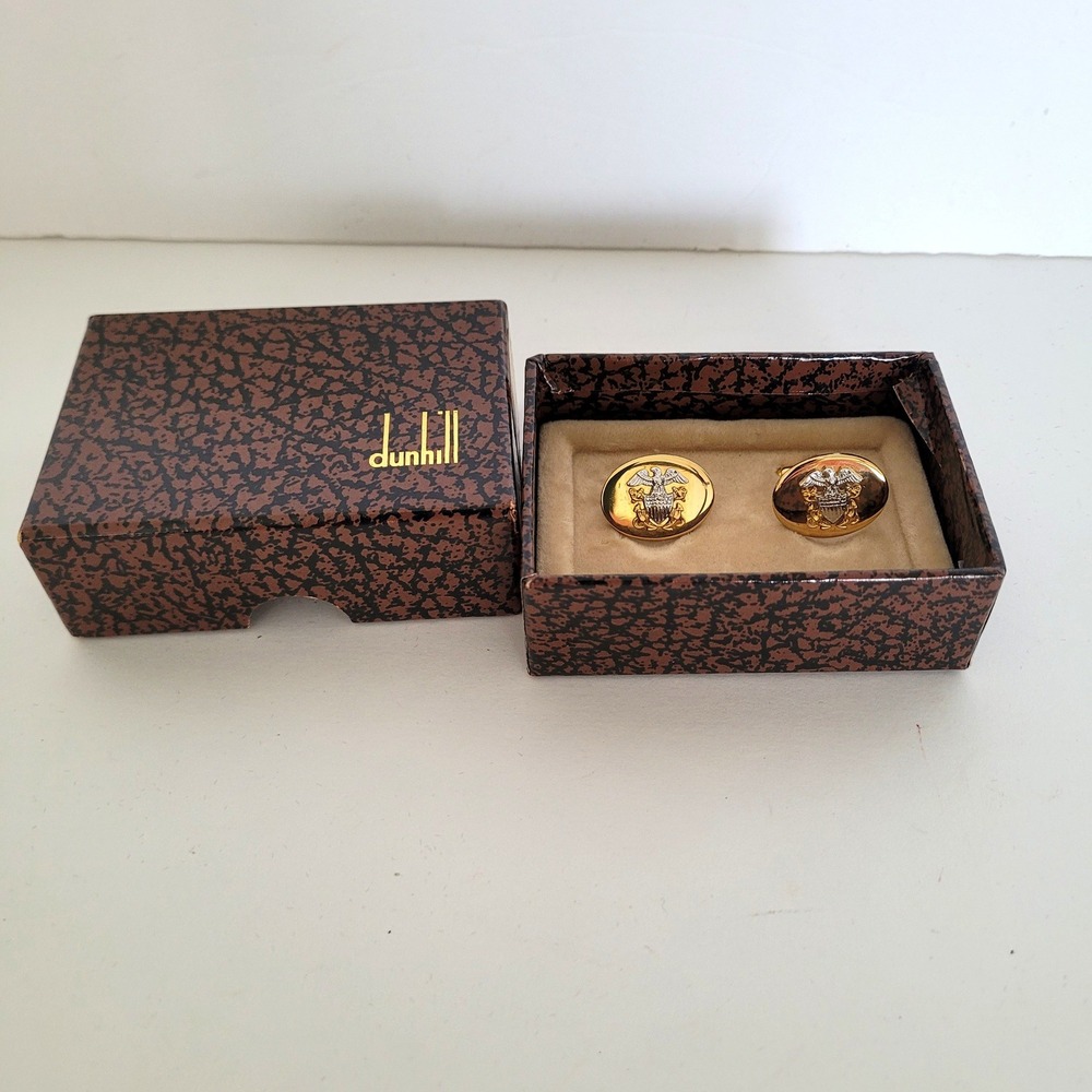 Dunhill Vintage US Navy Officer Crest Cufflinks Gold Silver Tone Two-Tone Boxed